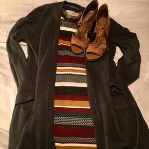 Multi colored Dress & Grey Sweater